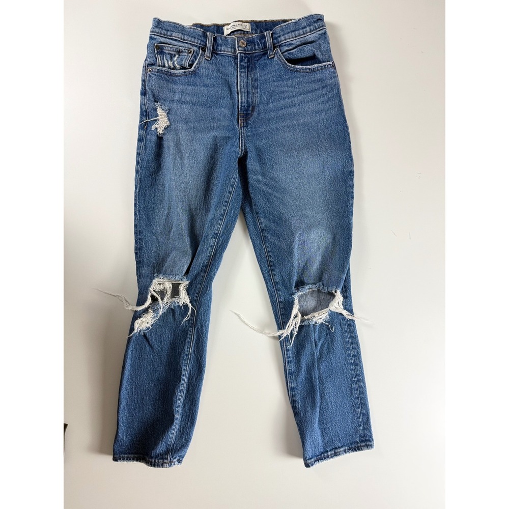 Abercrombie & Fitch The Boyfriend Mid Rise Distressed Jeans Blue 29 8L